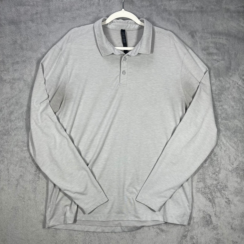 Lululemon Long Sleeve Polo Mens XXL Gray Evolution Tech Performance Shirt READ